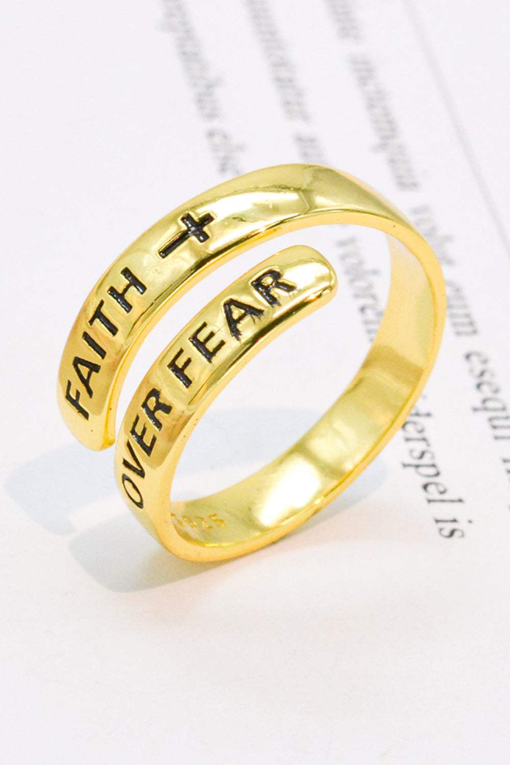 925 Sterling Silver FAITH OVER FEAR Bypass Ring Gold One Size Rings - Tophatter Daily Deals