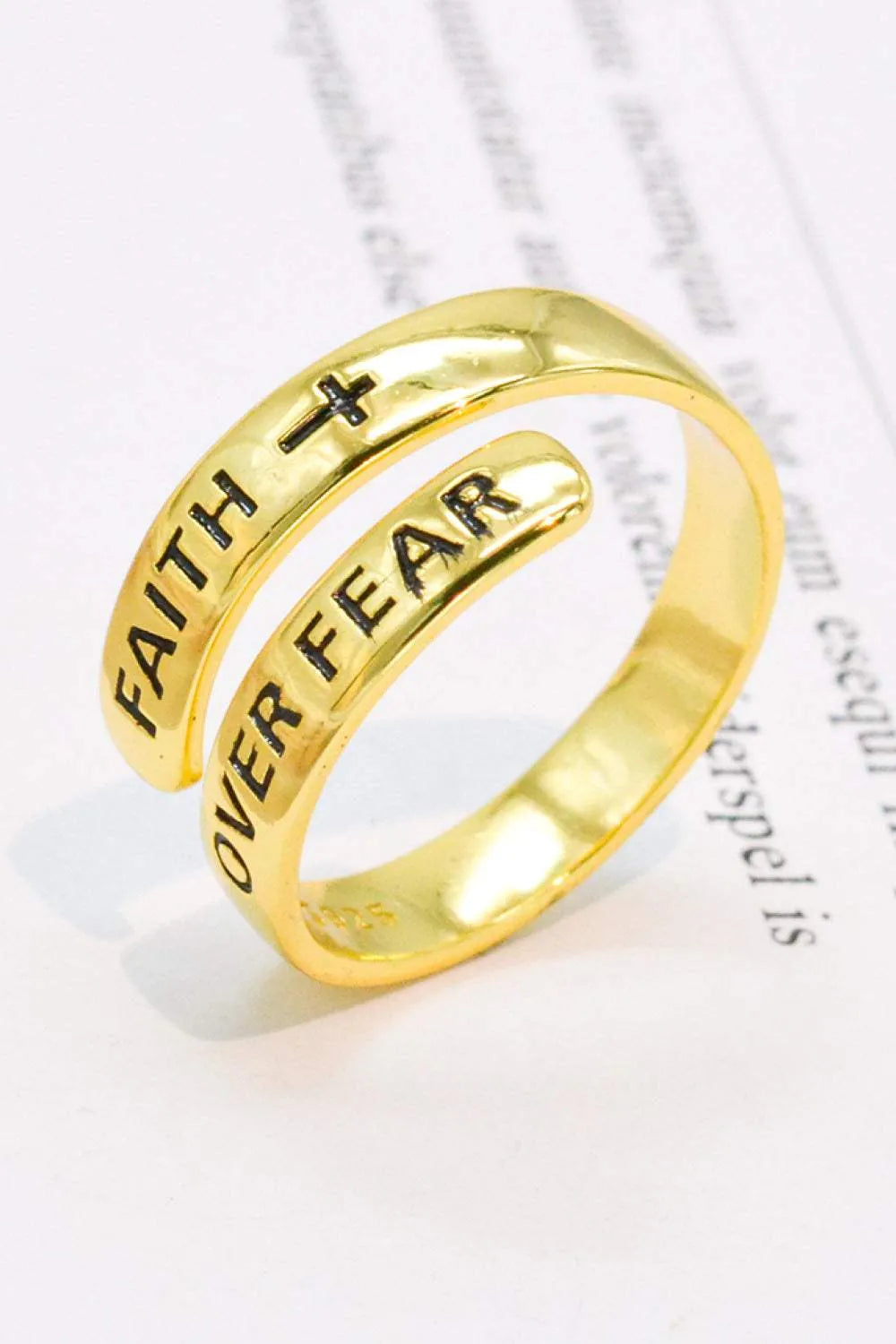 925 Sterling Silver FAITH OVER FEAR Bypass Ring Gold One Size Rings - Tophatter Daily Deals