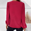 Contrast V-Neck Puff Sleeve Blouse Blouses - Tophatter Daily Deals