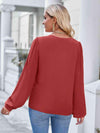 Notched Neck Puff Sleeve Blouse Blouses - Tophatter Daily Deals