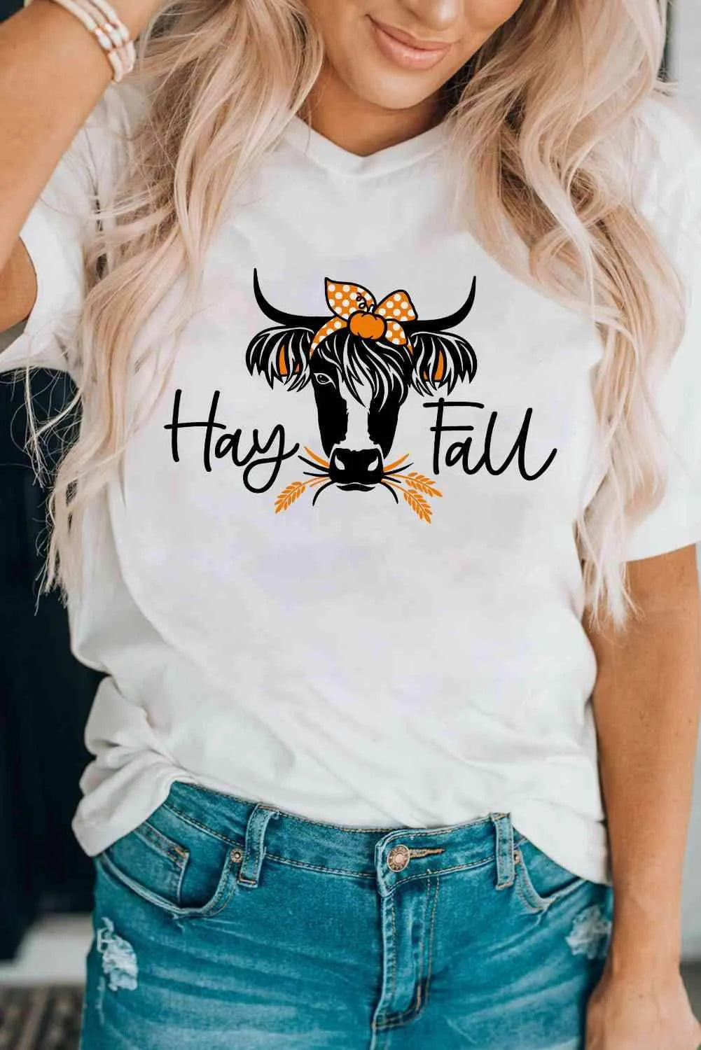 HAY FALL Bull Graphic Short Sleeve Tee Women's T-Shirts - Tophatter Daily Deals