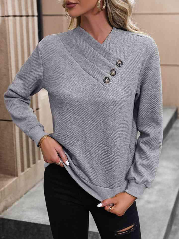 Asymmetrical Neck Long Sleeve Blouse Blouses - Tophatter Daily Deals