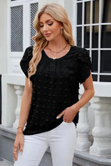 Swiss Dot Round Neck Short Sleeve T-Shirt Women's T-Shirts - Tophatter Daily Deals