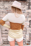 Buttoned Color Block Long Sleeve Top Blouses - Tophatter Daily Deals