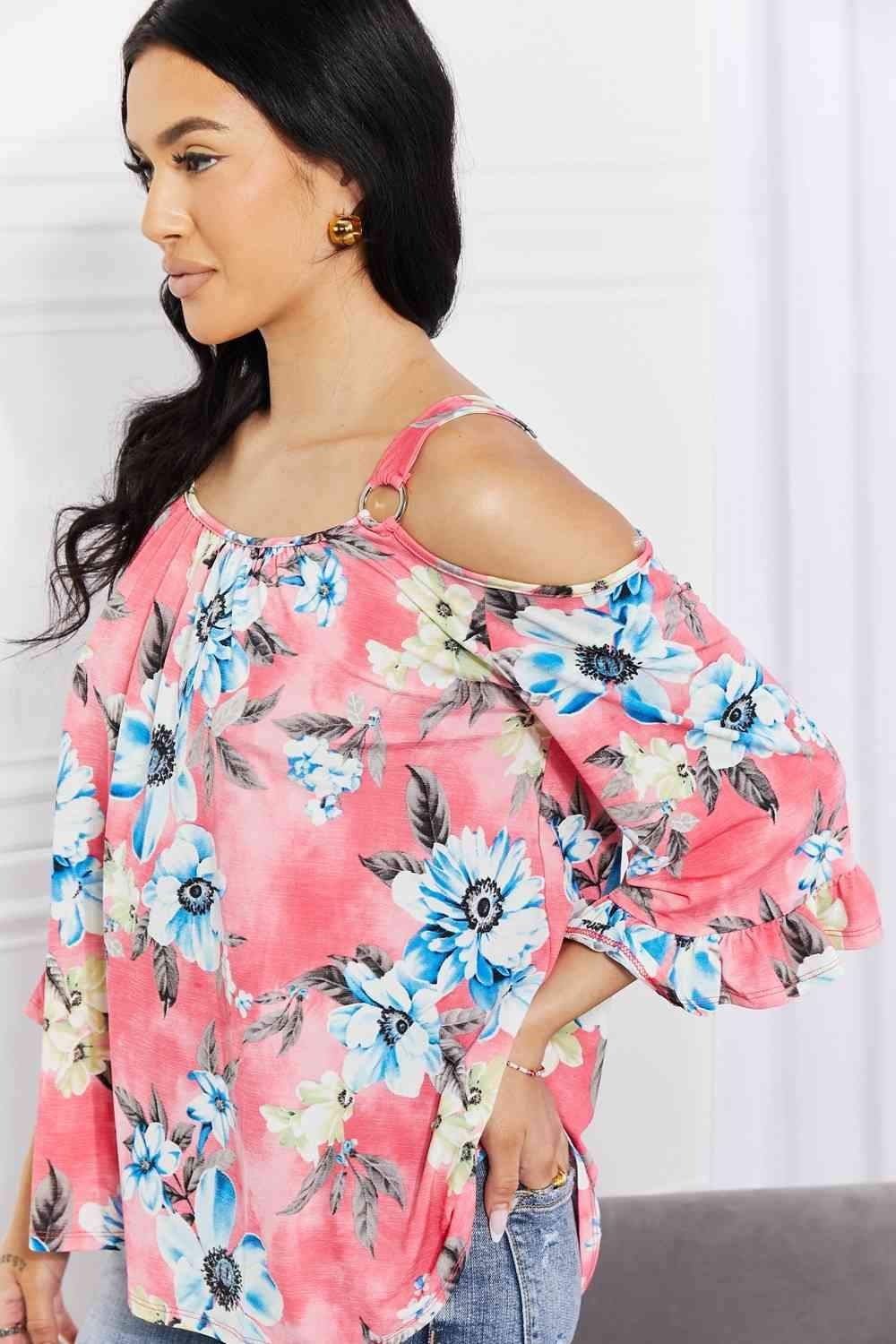 Sew In Love Full Size Fresh Take Floral Cold-Shoulder Top Blouses - Tophatter Daily Deals