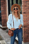 V-Neck Lace Detail Long Sleeve Top Pastel Blue Women's T-Shirts - Tophatter Daily Deals