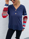 Double Take Dropped Shoulder V-Neck Buttoned Front Tee Navy Women's T-Shirts - Tophatter Daily Deals