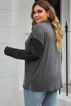 Plus Size Round Neck Long Sleeve Buttoned Blouse Blouses - Tophatter Daily Deals