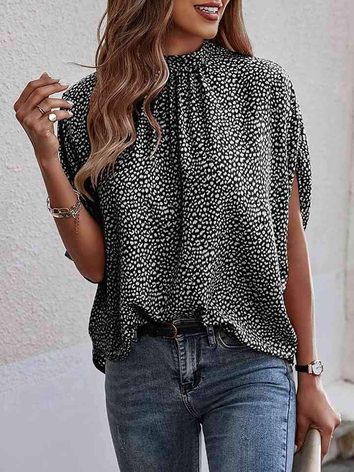 Round Neck Slit Sleeve Blouse Leopard Blouses - Tophatter Daily Deals