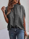 Round Neck Slit Sleeve Blouse Leopard Blouses - Tophatter Daily Deals