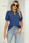 Notched Neck Puff Sleeve T-Shirt Women's T-Shirts - Tophatter Daily Deals