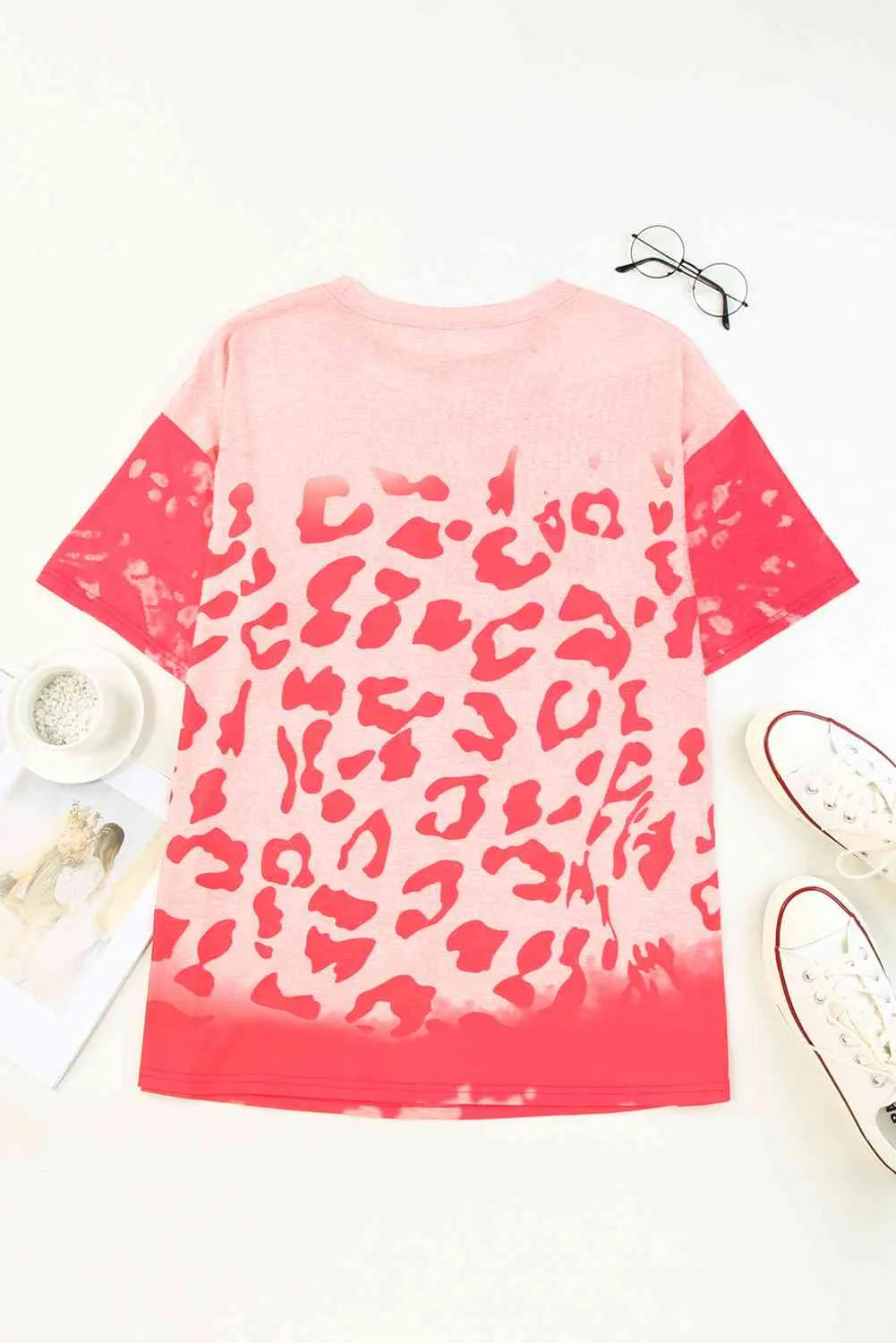 Leopard Round Neck Dropped Shoulder Long Tee Women's T-Shirts - Tophatter Daily Deals