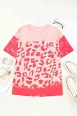 Leopard Round Neck Dropped Shoulder Long Tee Women's T-Shirts - Tophatter Daily Deals