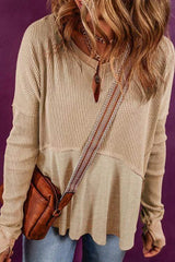 Notched Neck Long Sleeve Slit Blouse Blouses - Tophatter Daily Deals