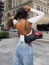 Backless Round Neck Long Sleeve Blouse Blouses - Tophatter Daily Deals