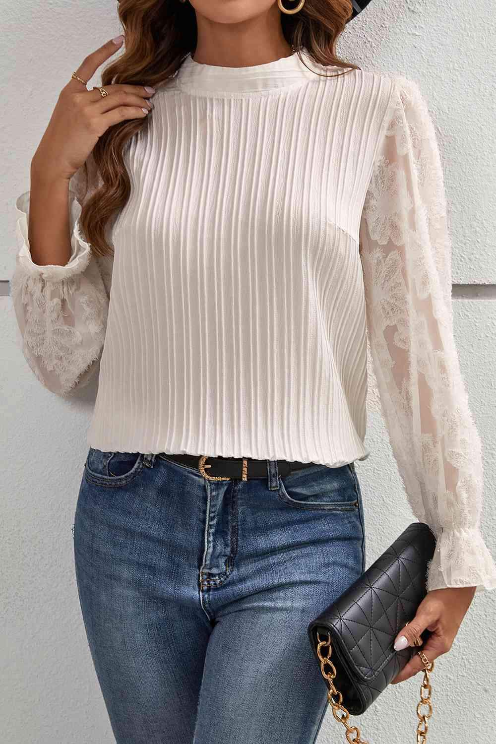 Mock Neck Flounce Sleeve Blouse Blouses - Tophatter Daily Deals