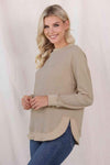 Waffle-Knit Crewneck Drop Shoulder Top Women's T-Shirts - Tophatter Daily Deals