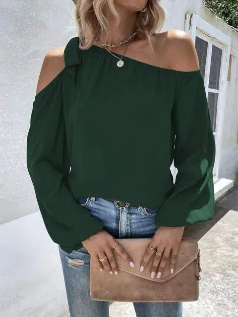 Cold-Shoulder Long Sleeve Blouse Blouses - Tophatter Daily Deals