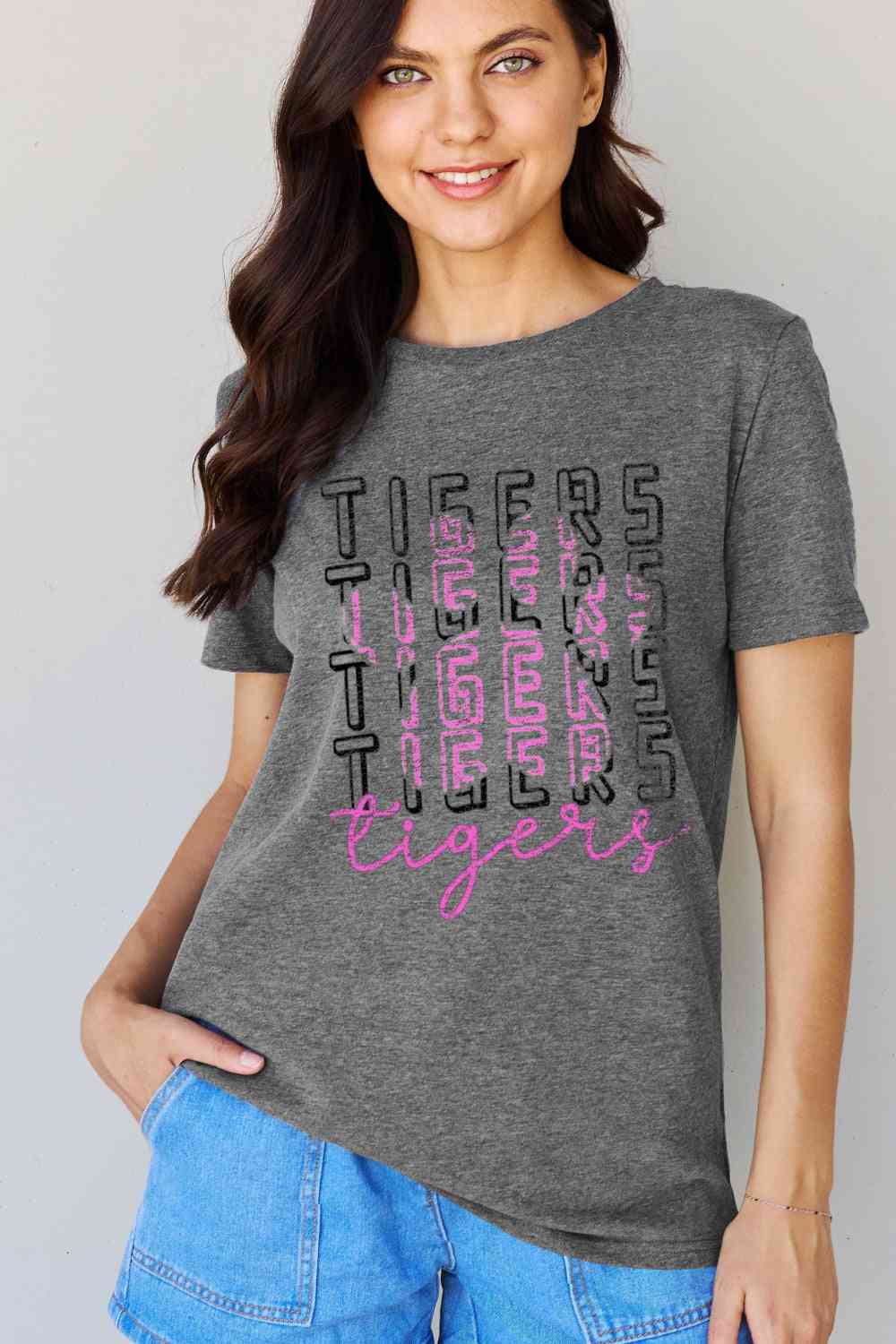 Simply Love Full Size TIGERS Graphic Cotton Tee Women's T-Shirts - Tophatter Daily Deals