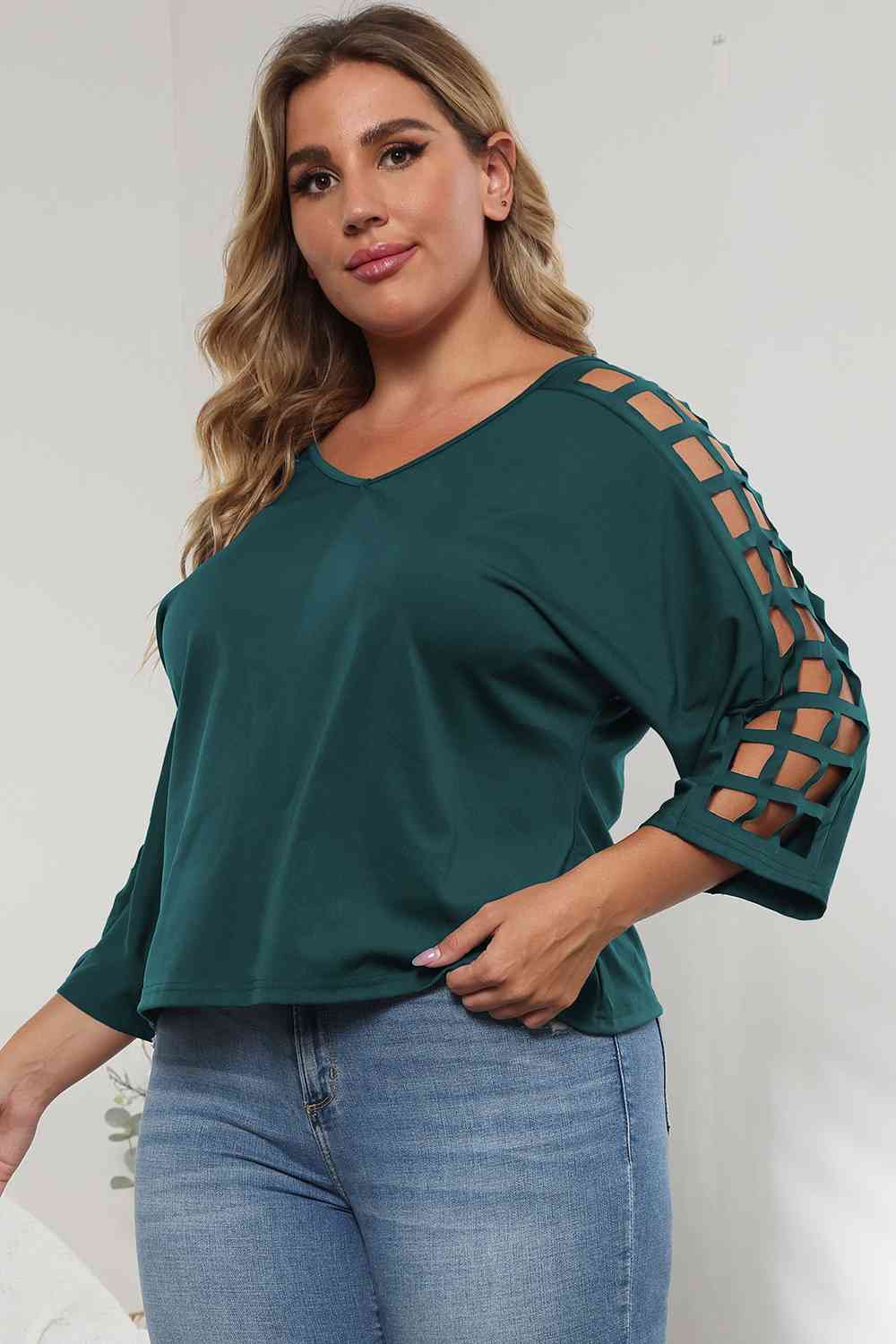 3/4 Sleeve Cutout Detail Top Women's T-Shirts - Tophatter Daily Deals