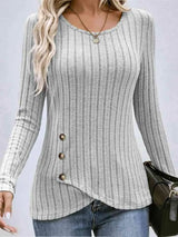 Buttoned Tulip Hem Long Sleeve T-Shirt Women's T-Shirts - Tophatter Daily Deals