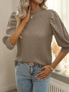 Texture Ruff Sleeve Mock Neck Blouse Blouses - Tophatter Daily Deals