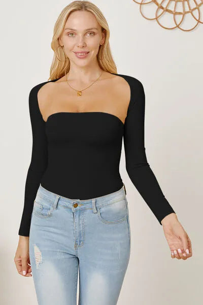 Cutout Raglan Sleeve Bolero and Tube Top Black Blouses - Tophatter Daily Deals