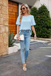 Pleated Flutter Sleeve Round Neck Blouse Blouses - Tophatter Daily Deals