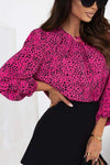 Leopard Round Neck Balloon Sleeve Blouse Blouses - Tophatter Daily Deals