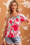 Floral Tie Back Square Neck Blouse Blouses - Tophatter Daily Deals