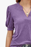 Notched Neck Puff Sleeve Tee Women's T-Shirts - Tophatter Daily Deals