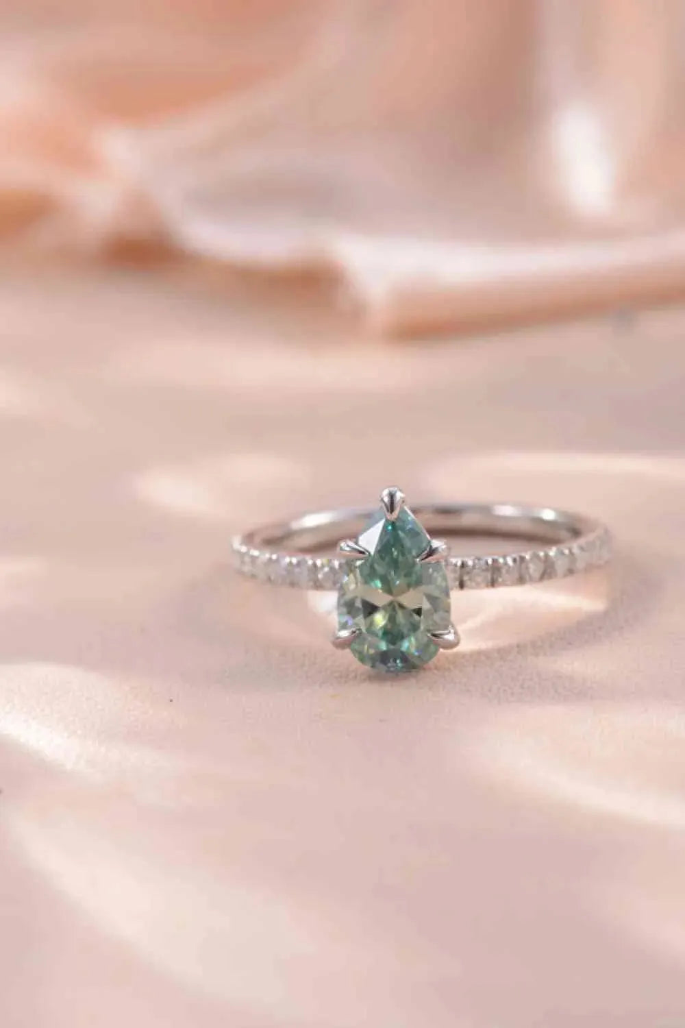 1.5 Carat Teardrop Shape Moissanite 925 Sterling Silver Ring Moissanite - Tophatter Daily Deals