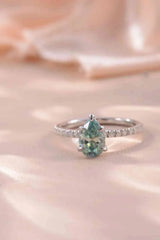 1.5 Carat Teardrop Shape Moissanite 925 Sterling Silver Ring Moissanite - Tophatter Daily Deals