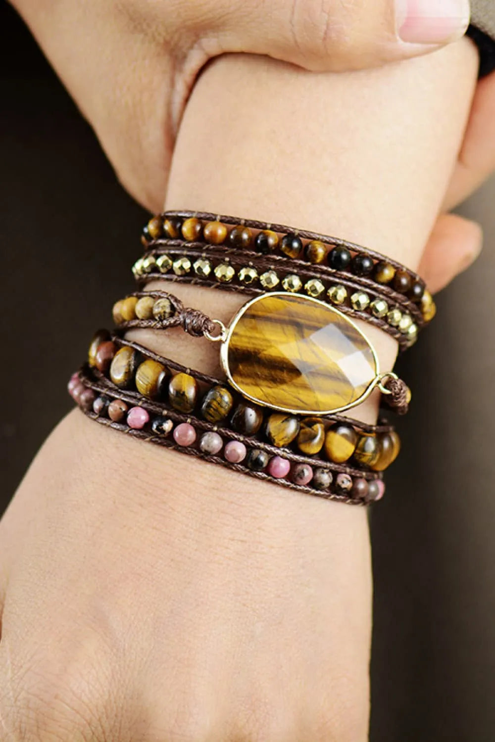 Natural Stone Layered Bracelet Mustard One Size Bracelets - Tophatter Daily Deals