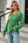 Round Neck Flounce Sleeve Blouse Blouses - Tophatter Daily Deals