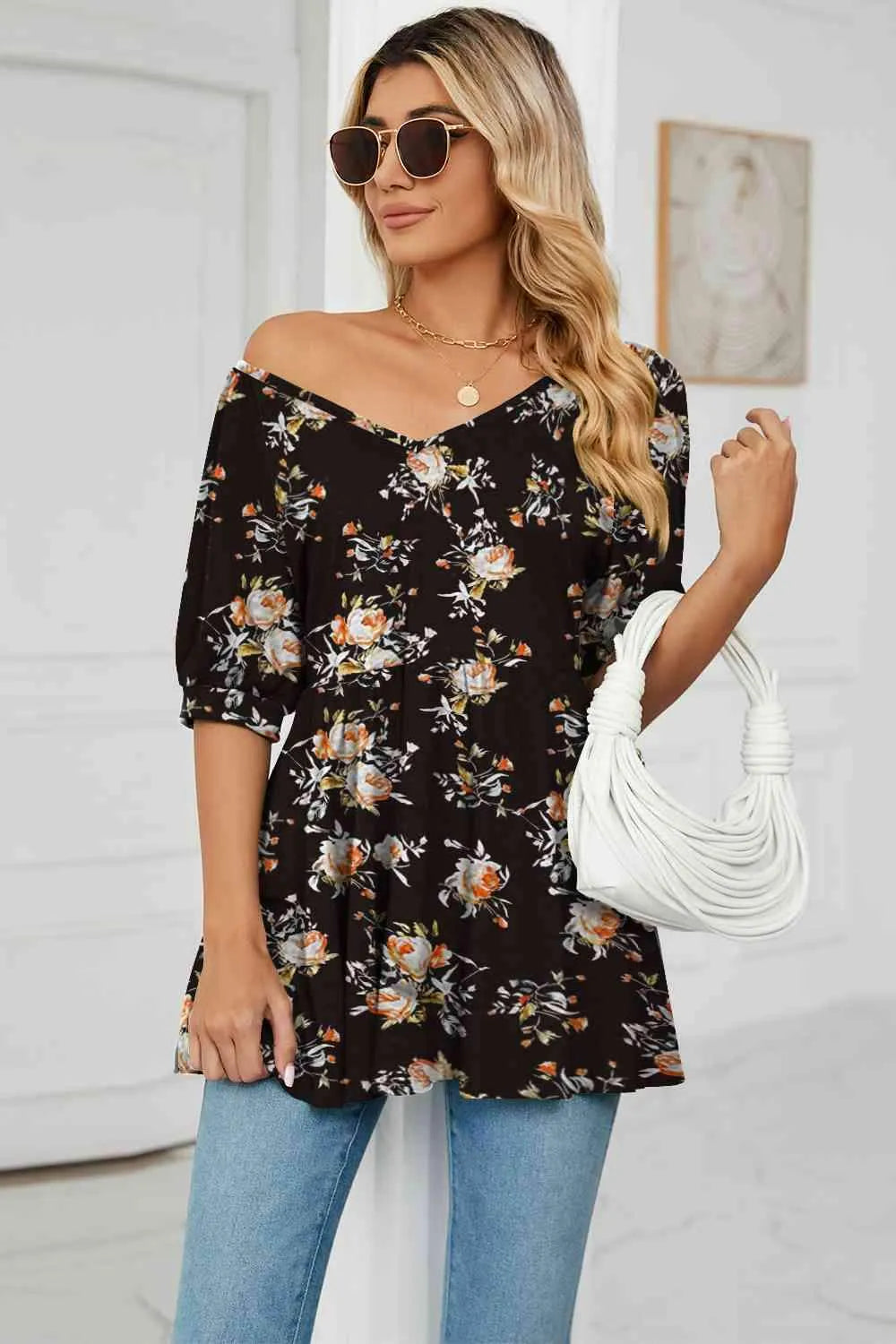 V-Neck Babydoll Blouse Blouses - Tophatter Daily Deals