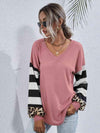 Leopard Striped Waffle-Knit Top Blouses - Tophatter Daily Deals