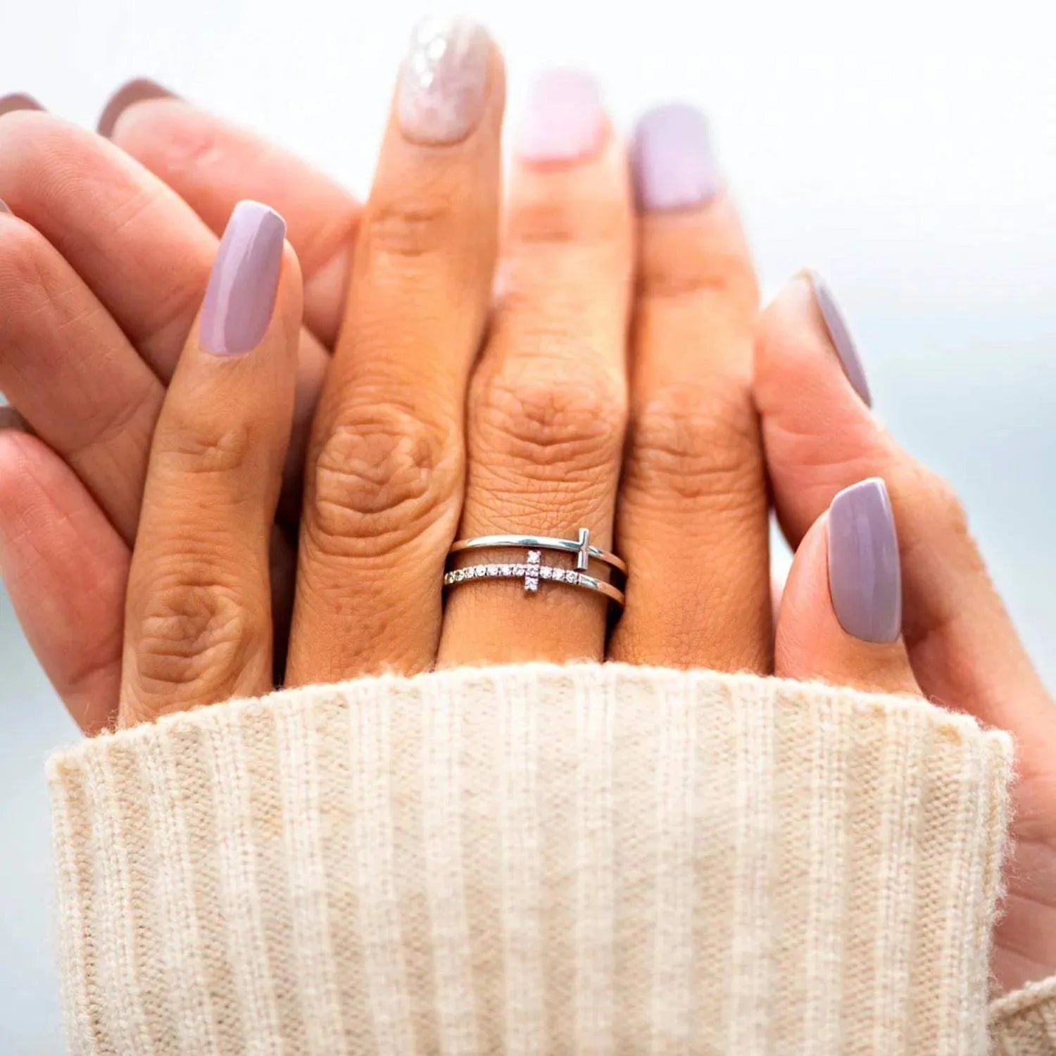 925 Sterling Silver Double Cross Ring Rings - Tophatter Daily Deals