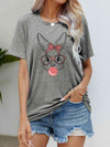 Easter Bunny Graphic Round Neck T-Shirt Heather Gray Women's T-Shirts - Tophatter Daily Deals