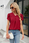 Petal Sleeve V-Neck Top Deep Red Blouses - Tophatter Daily Deals