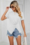 Ruched Hem Detail Crewneck T-Shirt Women's T-Shirts - Tophatter Daily Deals