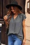 Tie-Neck Flutter Sleeve Blouse Mid Gray Blouses - Tophatter Daily Deals