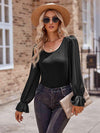 Long Flounce Sleeve Round Neck Blouse Blouses - Tophatter Daily Deals