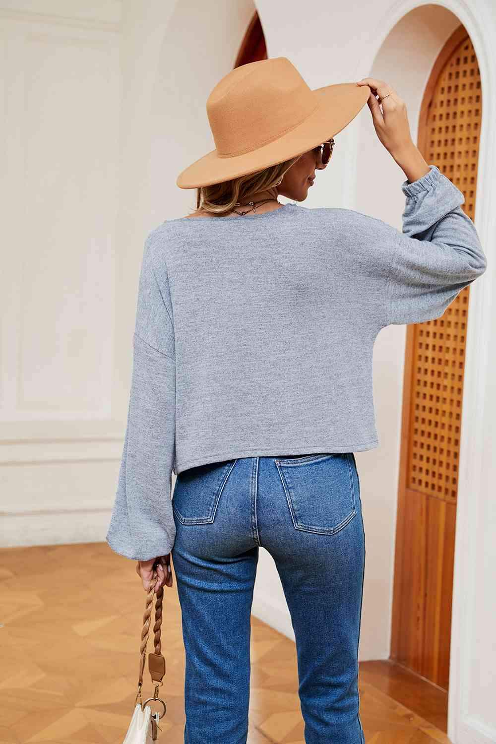 V-Neck Long Sleeve Top Blouses - Tophatter Daily Deals