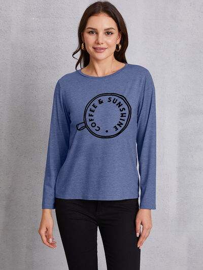 COFFEE SUNSHINE Round Neck Long Sleeve T-Shirt Dusty Blue Women's T-Shirts - Tophatter Daily Deals