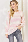 Celeste Full Size Long Bishop Sleeve Striped Top Blouses - Tophatter Daily Deals