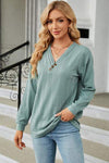 Decorative Button V-Neck Long Sleeve T-Shirt Gum Leaf Women's T-Shirts - Tophatter Daily Deals