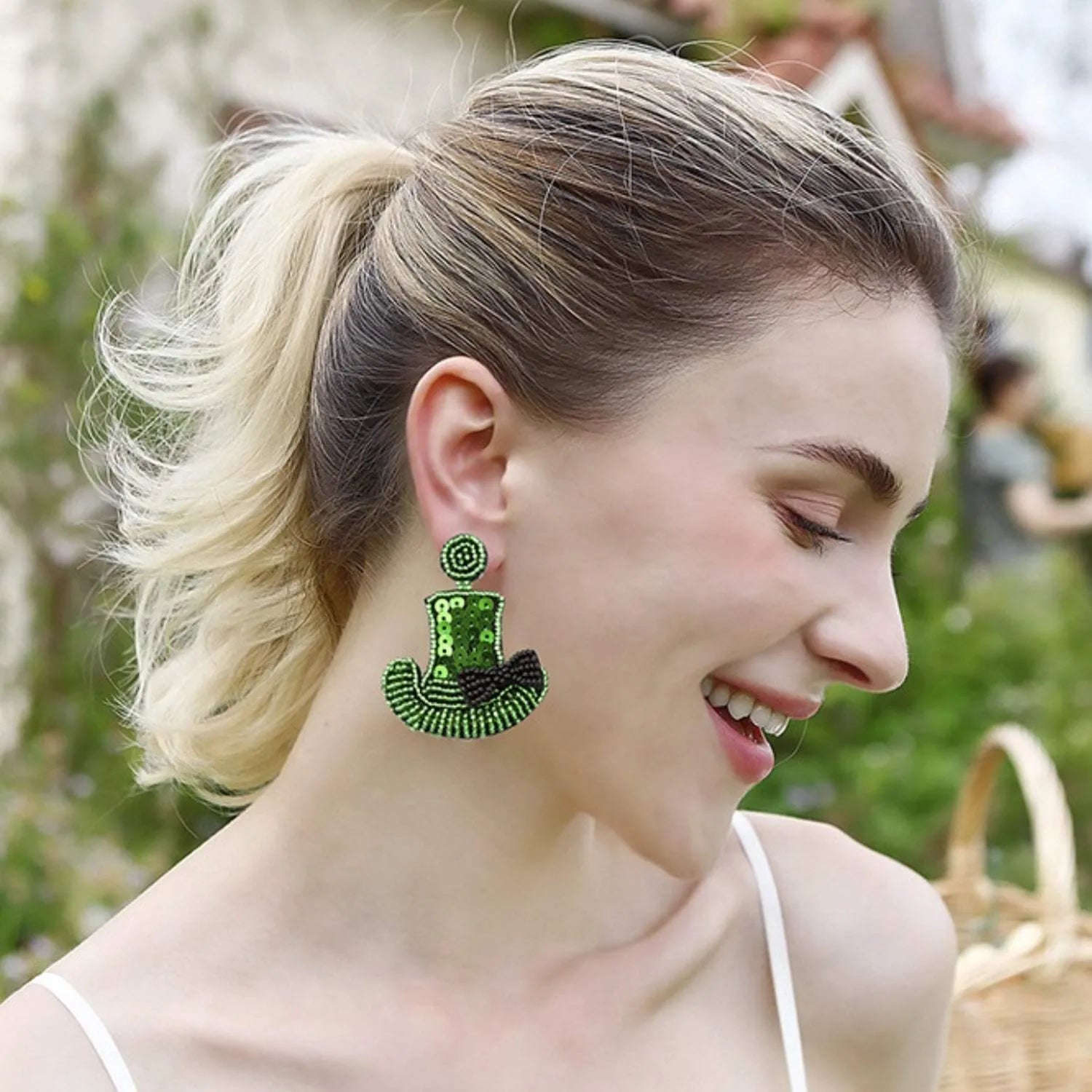 Bead Sequin Hat Shape Dangle Earrings Earrings - Tophatter Daily Deals