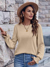 Ribbed Round Neck Flounce Sleeve Blouse Sand Blouses - Tophatter Daily Deals