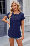 Round Neck Rolled Short Sleeve T-Shirt Women's T-Shirts - Tophatter Daily Deals